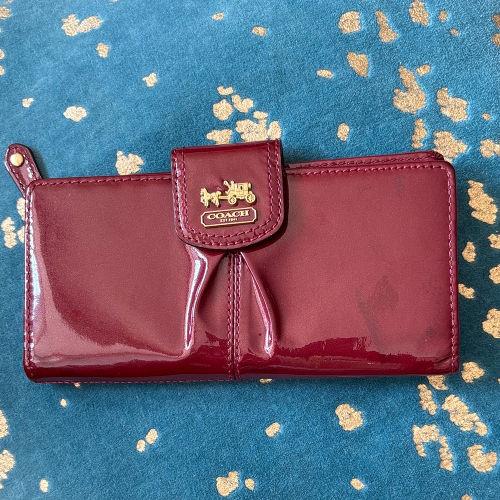 Coach Glossy Patent Leather Wallet - Deep Wine
